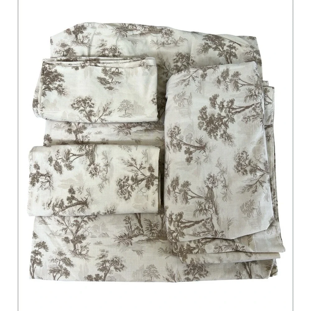 Vintage Wamsutta‎ Sz King Beige Floral Sheet Set Cotton / Polyester Y2K Made USA